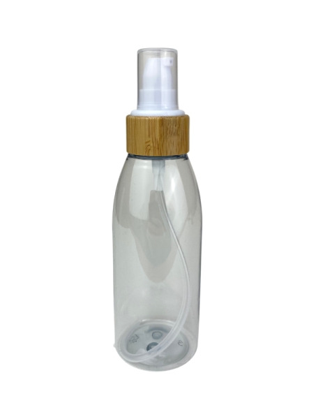 Recycling PET Flasche, 150ml mit Bambusdeckel Lotionpumpe